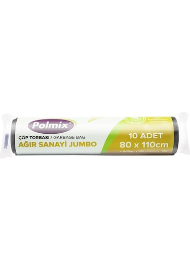 Polmix Ağır Sanayi Jumbo Boy Çöp Torbası 100 Mikron 800 G 10 Adet Siyah 80 x 110 CM