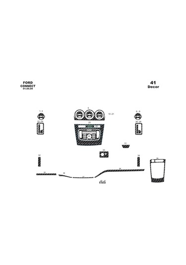 Ford Connect Konsol-torpido Kaplama 2009-2014 41 Parça-karbon Karbon