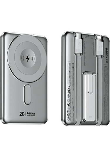 Remax Cx-1 5000mah Güç Bankası Kabloları Katlanabilir Standlı 15w Kablosuz Telefon Şarj Cihazı Gümüş