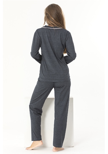 Gömlek Uzun Kol Antrasit Pijama Takımı Antrasit