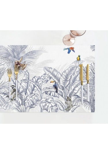 Çizgisel Tasarım Kumaş Amerikan Servis 4'lü Set 35x50cm Keten, Ulusl.yıkama Ve Solmama Sertifikası Çok Renkli