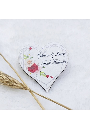 Kalp Ahşap Nikah Magnet UV Baskı Nişan Hediyeliği Ekonom(30 Adet)