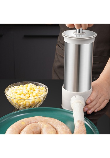 Gajeena Evde Farklı Boyutlarda Sosis Yapmak İçin 4 Farklı Dolgu Borulu Büyük Kapasiteli Evsel Sosis Makinesi Gümüş