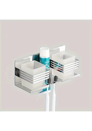 Fastbuy Anakart Cift Bardak Stili Paslanmaz Çelik Disk Fırça Ve Fırça Macunu Depolama Duvar Montaj Raf Siyah Siyah