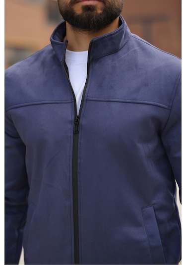 Basic Baharlık Süet Ceket - Sade Ve Şık Stil Lacivert Süet