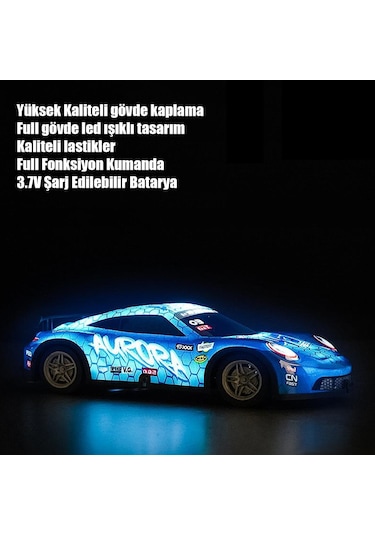 Rc Full Fonksiyon Led Işıklı Gövde 1:22 Şarjlı Uzaktan Kumandalı Yarış Arabası - Mavi