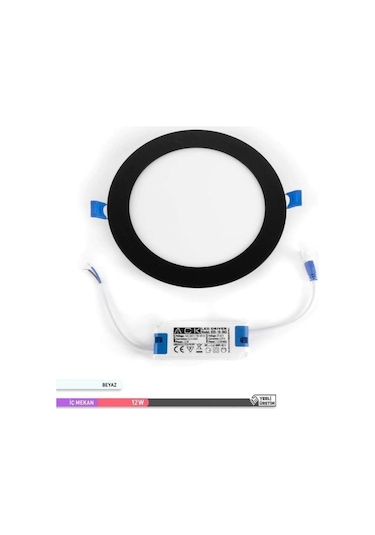 Ack Ap01-01231 12w Slim Led Panel Siyah 6500k Beyaz Işık Gömme Spot Lamba Siyah