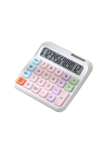 Aubyhe Beyaz Abs Materyal 135x135mm Çift Kaynaklı Güneş Panelli Renkli Bandlı Hesap Makinesi 1 Aaa Pil Dahil Değil Beyaz
