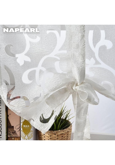 Krem 1 Adet Tül Perde Mutfak Kısa Pencere Dekoratif Mutfak Sırf Perde Roma Jakarlı Perde Oturma Odası İçin Napearl