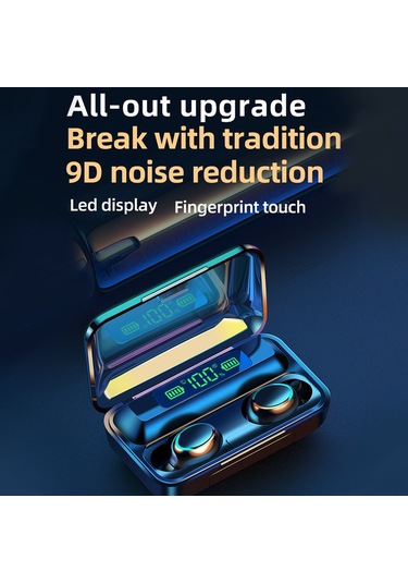 Moveevo Koyu Mavi Ipx7 Su Geçirmez Bluetooth 5.0 Spor Kulaklık, Dokunmatik Kontrol, İkili Pil Göstergeli, Taşınabilir Şarj Kutusu