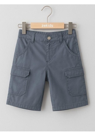 Erkek Bebek Pamuklu Kumaş Cepli Şort-16008 Gri