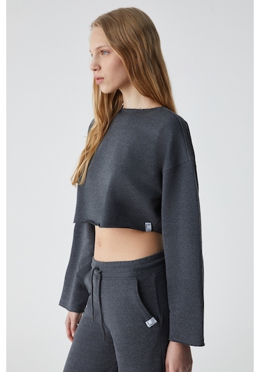 Klıos  Kadın Geniş Paça Yüksek Bel Slim Antrasit Eşofman Takımı