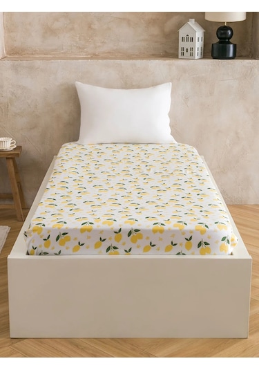 Karışık Limon Baskılı Tek Kişilik Lastikli Çarşaf