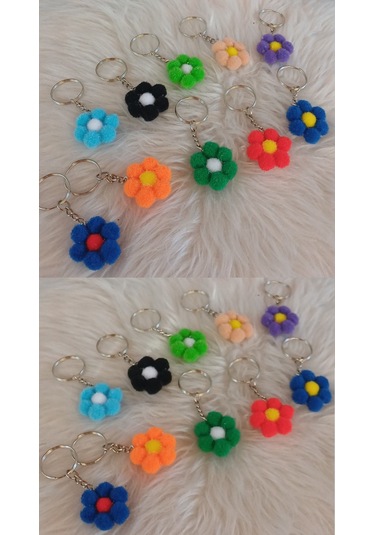 Çiçek Anahtarlık - 20 Adet - Renkli Anahtarlık - Hediyelik Anahtarlık Çok Renkli