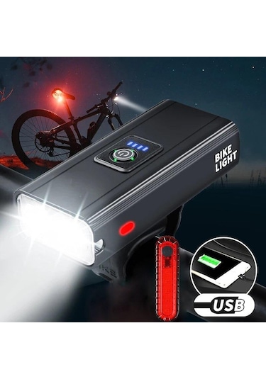 2Xxml-T6 Led 18.000 Lumen Su Geçirmez Bisiklet Farı 2400Mah Pil Açık Gri