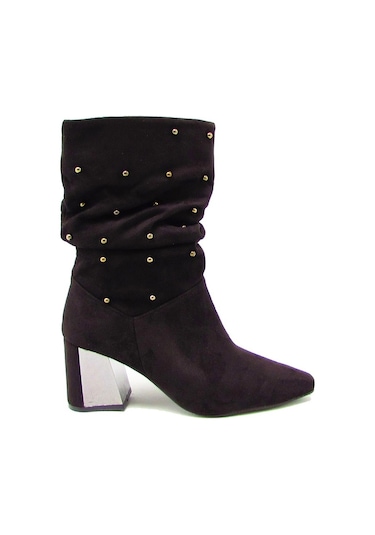 Kanuga Rjb7481 Siyah Süet Kadın Sivri Burun Araboy Çizme Siyah Süet Siyah