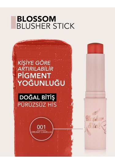 Flormar Blossom Hafif Yapılı & Doğal Bitişli Kat Kat Uygulanabilir Stick Allık 001 Dreamy Camellıa