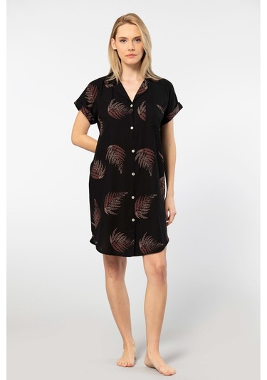 Türen Kadın Desenli Dokuma Düğmeli Elbise 001