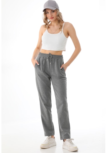 Kadın Mevsimlik Düz Paça Yüksek Bel Klasik Eşofman Altı Gri