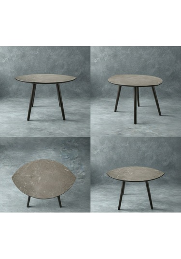 Mermer Desenli Oval Model Sehpa Siyah 70x47x42 Cm Atlantik Çam