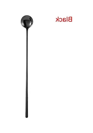 Novahub 24cm Uzun Sap Kahve Çay Karıştırma Kaşık Gökkuşağı Renk Black Black Dondurma Tatlı Kaşığı 304 Paslanmaz Çelik Black