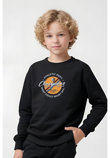 Erkek Çocuk Bisiklet Yaka Champions Baskılı Eşofman Takımı Siyah