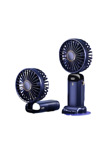 Qingmipy Mavi Usb Şarjlı Mini Fan - Led Ekran, 5 Hız Seviyesi, 90 Derece Katlanabilir, Telefon Tutucu Ve Askı İpi İle Dahili Li-pol Batarya Diğer