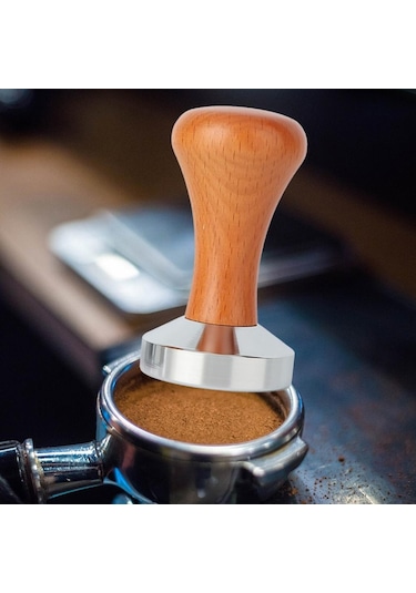 Suntek Pratik Ahşap Saplı Kahve Tamper Espresso 51 MM Koyu Kahve