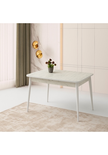 Hg Marmo Ortadan Açılır Büyüyen Yemek Masası Mermer Desenli 70x120cm Beyaz