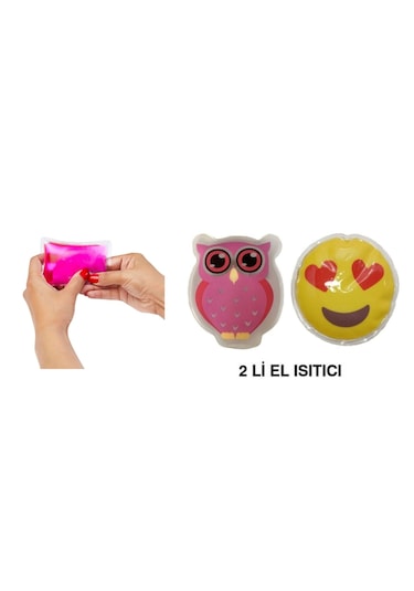 Emoji Pembe Baykuş Cep Sobası,el Isıtıcı,2 Adet Sıcak Su Torbası