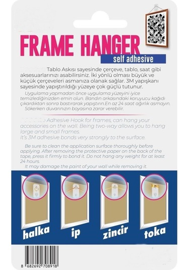 Kendinden Yapışkanlı Tablo Çerçeve Saat Askısı 2 Adet 3 Kg Taşır