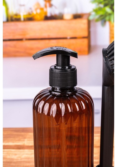 Toptanfoni Yumuşak Silikon Fırçalı Tezgah Üstü Mutfak Banyo Sıvı Sabunluk Takımı-bulaşık Yıkama Temizlik Seti Kahverengi