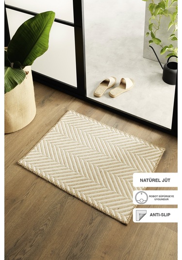 Ocean Home Textile Ekru Renk Balıksırtı Jüt Paspas 50  x  70 CM