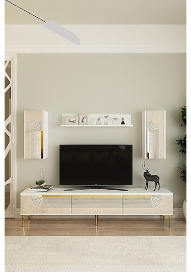 Tvr1803btg - Meyra Tvr180 Ünitesi Takım Beyaz-traverten-gold 180cm Beyaz-traverten-gold