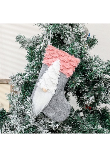 Geeroyoo Pembe Noel Çorabı, Cüce Figürlü Hediye Torbası, Dekoratif Noel Aksesuarı, 23x12cm Boyutunda