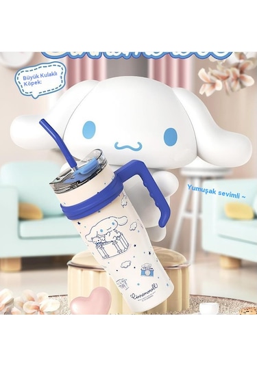 Xıxun Yeni Karikatür 304 Paslanmaz Çelik Büyük Kapasiteli Yalıtımlı Su Pipetli Bardak Beyaz Tarçın Köpek