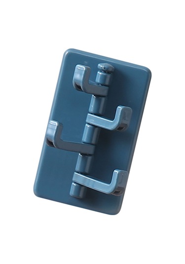 Kangvka Döner Dörtlü Duvar Kanca - Deliksiz Montaj, Japon Tabanlı Yapışkan, Mutfak/banyo Uygun, Mavi