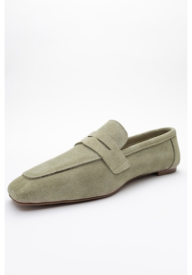 Luvishoes Luvi Shoes Morne Yeşil Süet Hakiki Deri Kadın Loafer Ayakkabı Yeşil Süet Yeşil