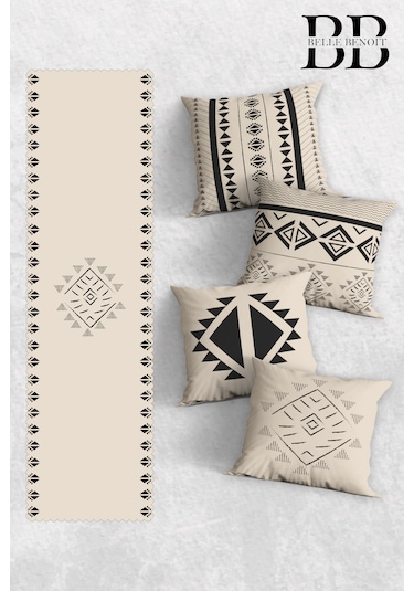 Belle Benoit Baskılı Runner & Koltuk Kırlent Kılıfı Set Desen50