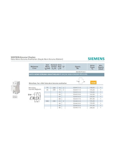 Siemens Monofaze Kaçak Akım Rölesi 2X40 Amper 300Ma