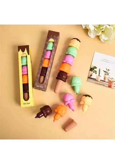 Küçük Bi Yıkıldım Tasarımlı Kırtasiye Ve Dondurma Külahlı Keçeli Kalem Seti