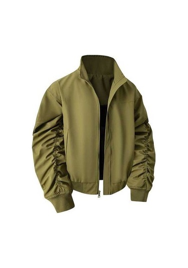 Yingfu Erkekler İçin Amerikan Tarzı Dik Yakalı Pilot Ceketi, Sağlam Beyzbol Ceketi, Zeytin Yeşili Zeytin Yeşili