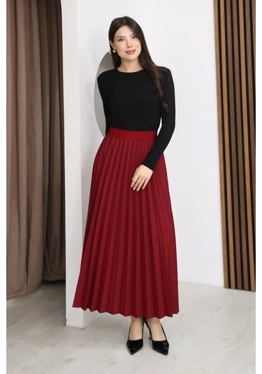 Lodmela Beli Lastikli Piliseli Etek 6017-bordo Bordo