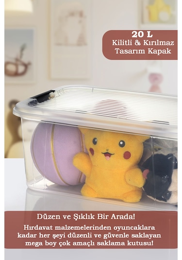20 Lt Multibox Saklama Kabı - Kilitli Kapaklı Çok Amaçlı Düzenleyici Kiler Depolama Saklama Kutusu Şeffaf