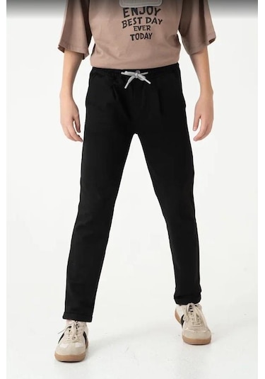 Duble Paça Kemer Düğmeli Erkek Çocuk Eşofman Altı 7435s Siyah