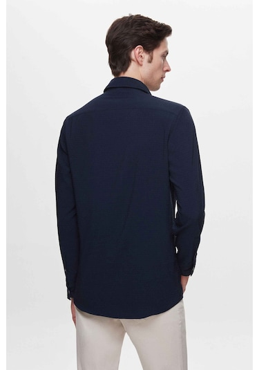 D's Damat Slim Fit Lacivert Gofre Easy Iron Gömlek 2ec02xt04282m Lacivert