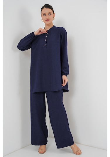 Bigdart 6678 Keten Tunik Pantolon İkili Takım - Lacivert