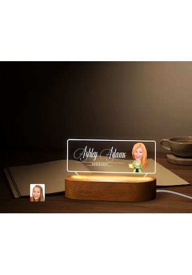 Bk Gift Kişiye Özel İsimli Asistan Karikatürlü Led Işıklı Akrilik Masa İsimliği-2, Ofis Dekoru, Mesleki Hediye, Ofis Hediyeleri Kobitmeyen137996 Bk G