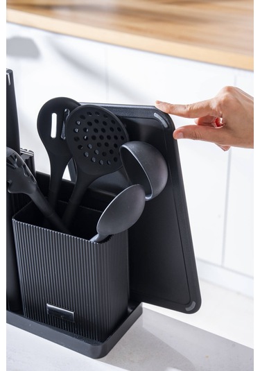 Cooper 14 Parça Standlı Kesme Tahtası Servis Ve Bıçak Seti Siyah