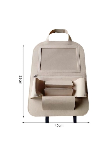 Glanz Araç Koltuk Arkası Organizer Bej Oto Tablet Telefon Tutucu Araba İçi Düzenleyici